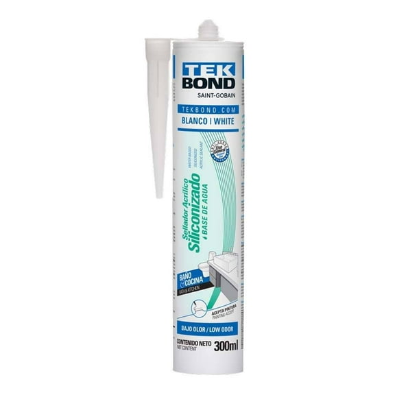 Sellador Acrílico Siliconizado Tekbond Baños & Cocinas Cartucho 300 ml Blanco