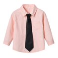 thumbnail image 2 of AHTJRT Kids Dress Shirt Boys Girls Long Sleeve Lapel Button Down Pocket Tee Tops with Matching Tie Party Prom Wedding Pink 2-3 Years, 2 of 7