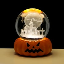 Halloween Decor - Party Headband - Halloween Pumpkin Crystal Ball - Halloween Lamp 3D Engraved Pumpkin Base Night Light Decor with /Witch/Cemetery Scene for Halloween Home & Desktop Decoration
