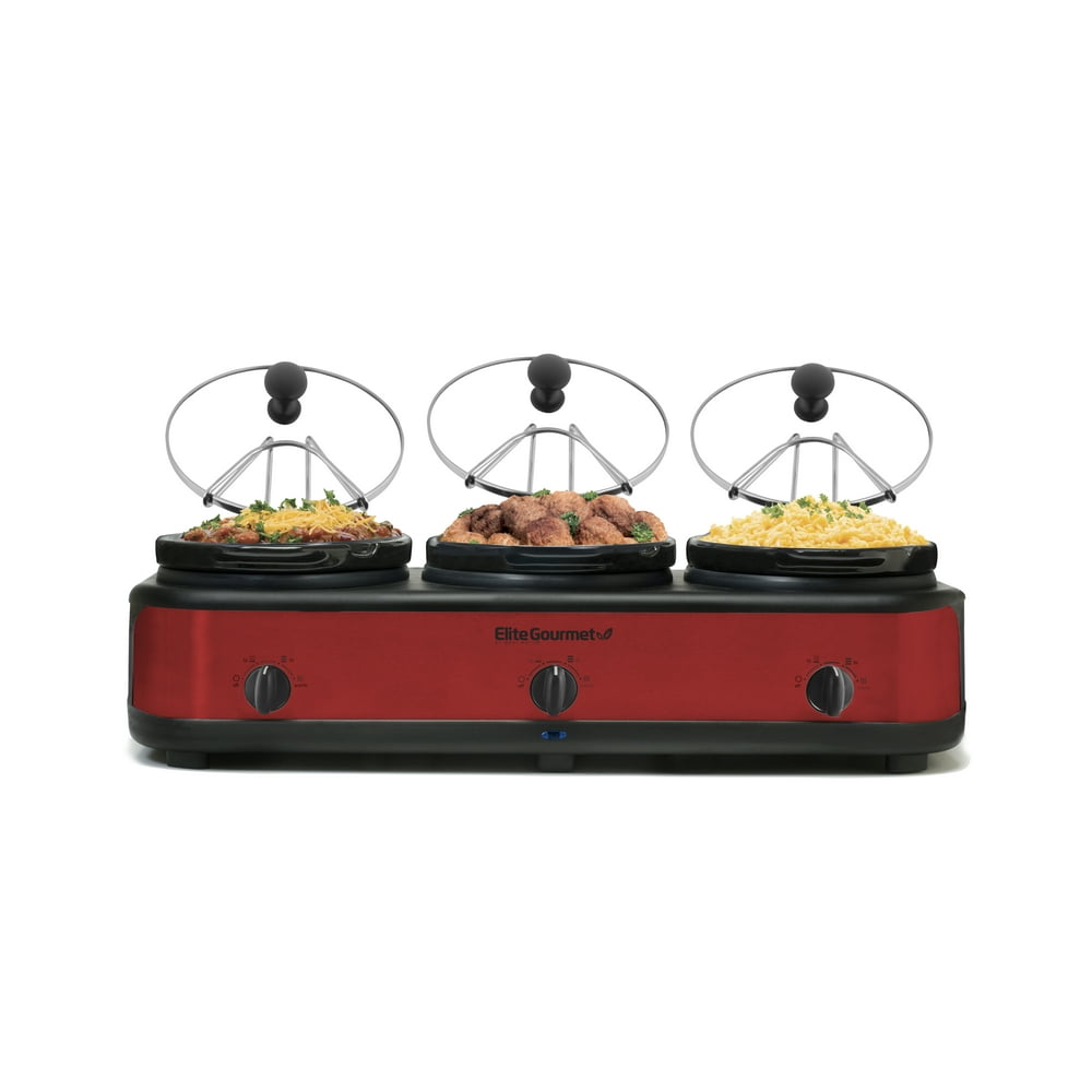 Elite Gourmet EWMST325R 2.5Quart Triple Slow Cooker Buffet with lid