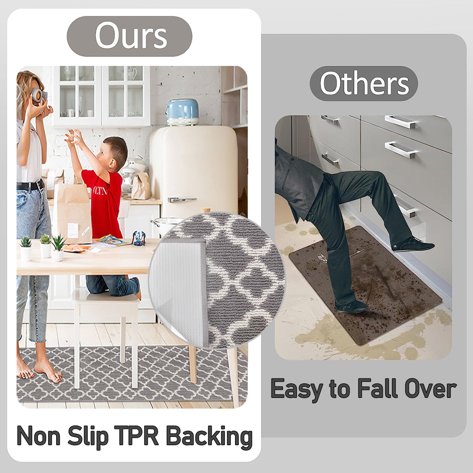 Yamaziot 20"x59" Runner Rug for Hallway Non Slip Carpet Washable Heavy Duty Kitchen Rugs, Door Mat Dirt Trapper Mat, Gray