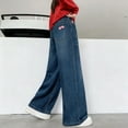 thumbnail image 4 of ATOGUTA Girls Jeans Pull Elastic Waistband Cute Baggy Fleece Denim Pants for Girls Clothing Size 6-14, Dark Blue, 4 of 6