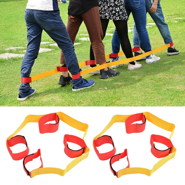 Using Hookloop The Foot Multiplayer Legged Fixed Belt, Portable Legged FixedBelt, Elastic Foot Leggings For Parent-child Activities Kindergartens 4 People Belt
