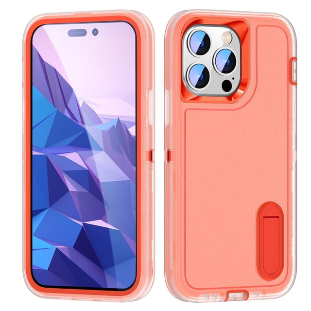 for iPhone 15 Pro Case, iPhone 15 Pro Phone Case with Built in Kickstand, Shockproof/Dustproof/Drop Proof Heavy Duty Military-Grade Rugged Protective Cover for iPhone 15 Pro,Orange,For iPhone 15 Pro