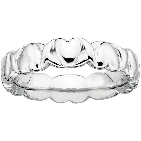 Sterling Silver Rhodium Hearts Ring