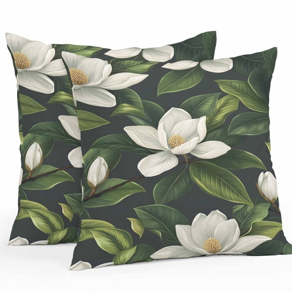 Outdoor Waterproof Pillow Covers Pack of 2, Summer Gardenia Watercolor Floral Plant Decorative Throw Pillowcases Cushion Covers for Garden Patio Tent Sofa Couch, 20x20 inch