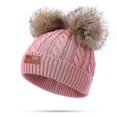thumbnail image 1 of Gorro de lana para niño pequeño, gorro de punto con doble pompón y giro invernal, color rosa, 1 of 3