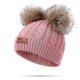 thumbnail image 1 of Gorro de lana para niño pequeño, gorro de punto con doble pompón y giro invernal, color rosa, 1 of 3