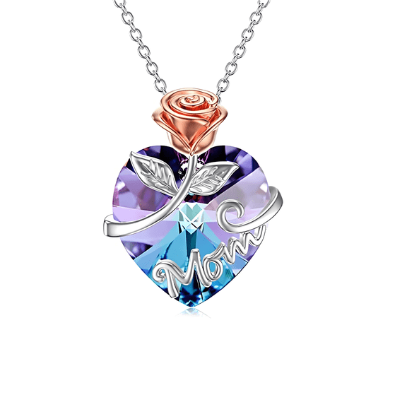 DESIGNICE Mom Birthday Gifts,Heart Rose Pendant Necklace for Mom,Meaningful Mother Birthday Gifts,Crystal Necklaces for Women