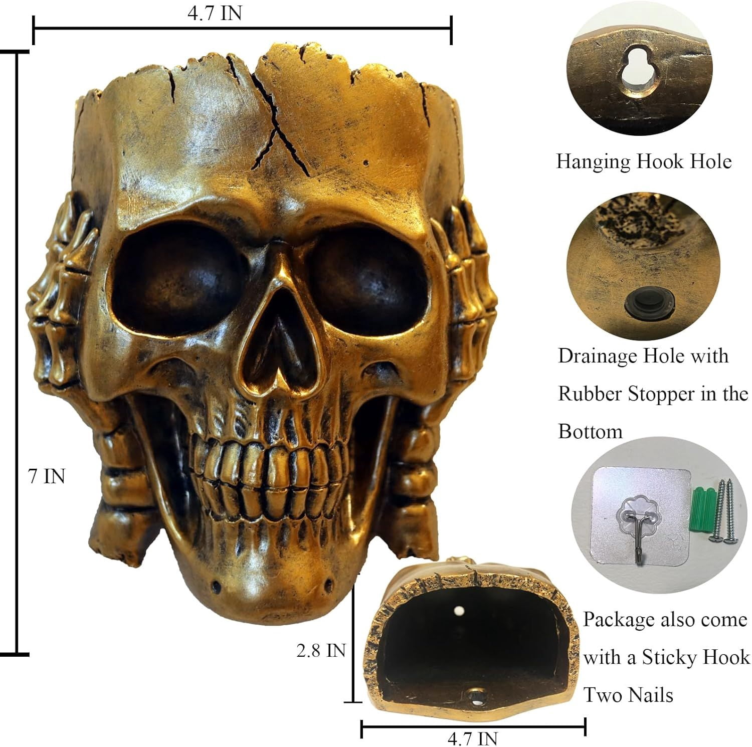 Skull Face Hanging Planter with Drainage Hole for Indoor Outdoor Plants