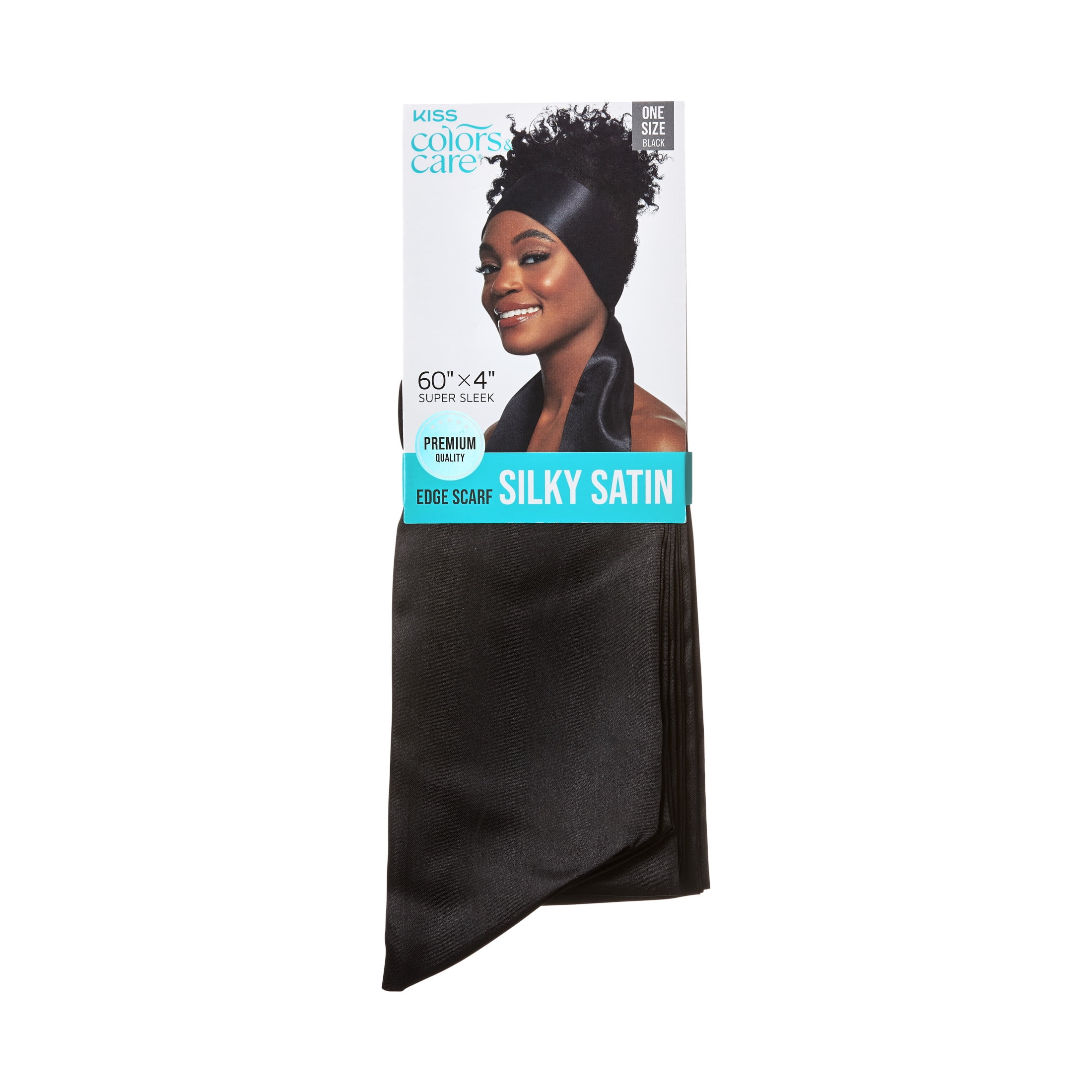 (2 pack) Kiss Colors & Care Silky Satin 60" x 4" Oblong Edge Scarf, Solid Print Black