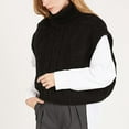 thumbnail image 5 of Hvyesh Women Sleeveless Turtleneck Knit Sweater Casual Solid Knit Sweaters Trendy Cropped Cable Knit Sweaters Black, 5 of 8