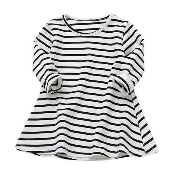 Zwiiyzr 2025 6M-5T Toddler Baby Girls Clothes Cute Striped Long Sleeve Stretchy Dress A Line Dress Black