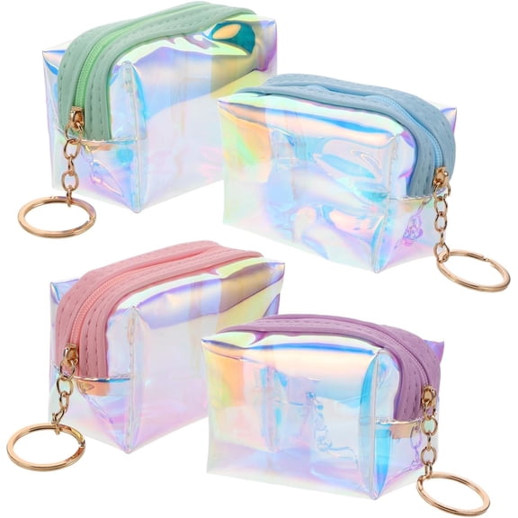 4pcs Coin Purse Keychain Mini Wallet for Teen Girls Iridescent Change Purse Mini Change Pouch with Zipper Card Case for Women Girls