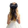 thumbnail image 6 of Bmisegm Bow Hair Clip Mesh Pearl Bow Long Flowing Ribbon Hair Clip Braid Wedding Headwear for Girls Black_002, 6 of 6