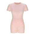 thumbnail image 6 of Wyobmus Womens Workout Set Summer 2 Piece Outfits Stretchy Slim Fitted Short Sleeve Shirts and Gym Yoga Shorts Casual Going Out Tracksuit B-Pink, 6 of 8