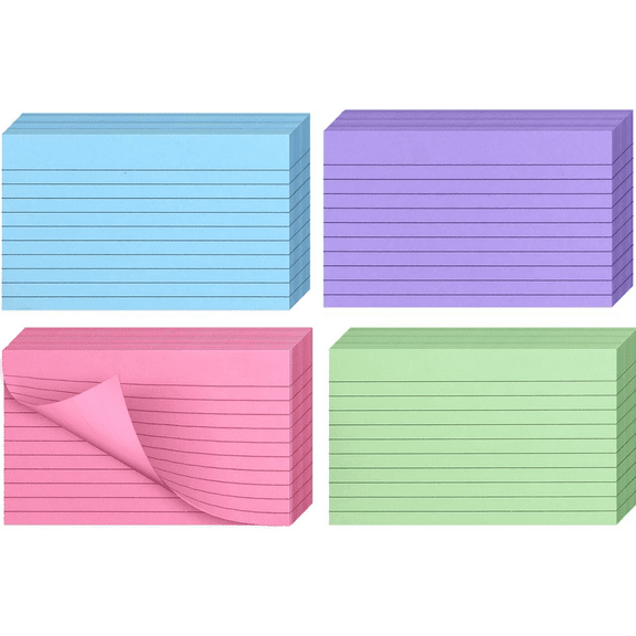Scheam 3x5 Inch Ruled Index Cards,4 Pack Line Memory Memo Notes,Colored Flash Cards,200g Thick Note Cards,for Office,Home and Bookstore 4 Colors 200 Count