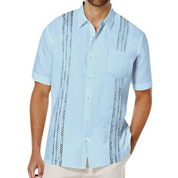 Mens Hawaiian Shirt Short Sleeve Tropical Print Button Down Lapel Top Casual Summer Loose Holiday Beach Shirts for Men Light Blue XXL