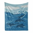 thumbnail image 1 of Nautical Soft Flannel Fleece Throw Blanket, Ocean Marine Lifestyle Cartoon with Underwater Dolphins and Fishes, Cozy Plush for Indoor and Outdoor Use, 70" x 90", Pale Blue and Dark Blue, by Ambesonne, 1 of 5
