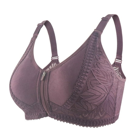 

PEASKJP One Shoulder Sports Bra Set Women Lace Front Zipper Underwear Without Rims Vest Lace Plus Size Bra 44