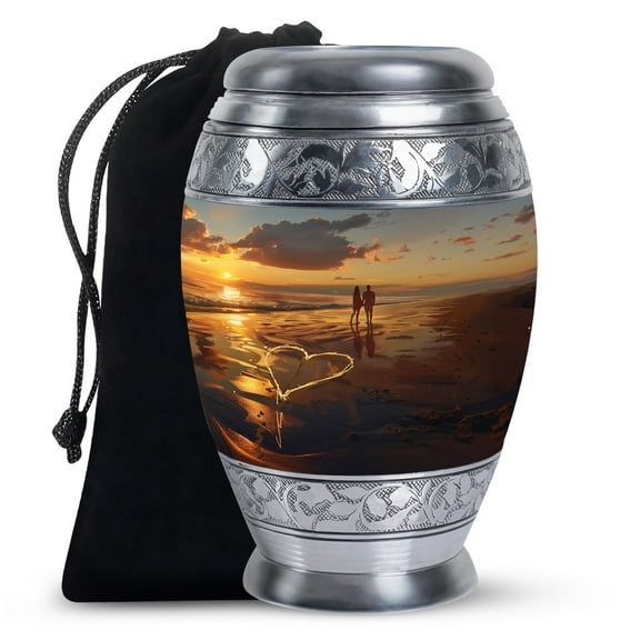 Sunset Sand Heart Large Cremation Urn, Cremation Urns, Decorative Urn, Urns For Human Ashes Adult Male And Female, Funeral Urn Ashes, Ash Urns For Humans Ashes 10 Inch, Cremation Urns