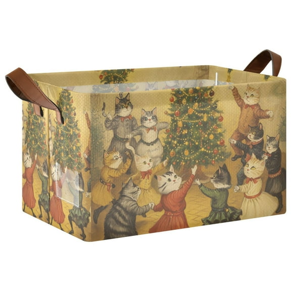 Yayeee Foldable Storage Basket for Shelves with Handles Waterproof Cloth Bins, Party Of Cats