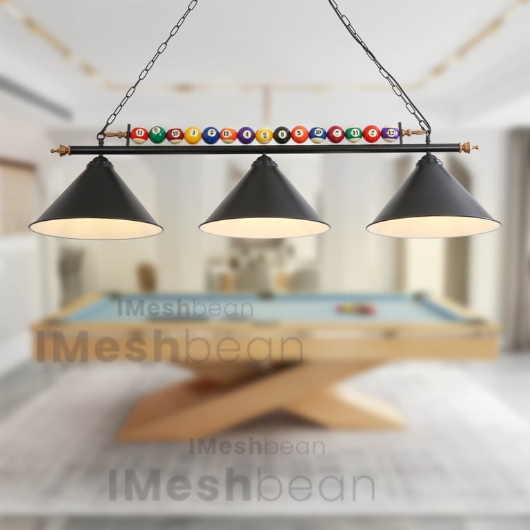 IMeshbean Pool Table Light Billiard Chandelier With Real Billiard Balls - 3 Lights For 7-8ft Tables