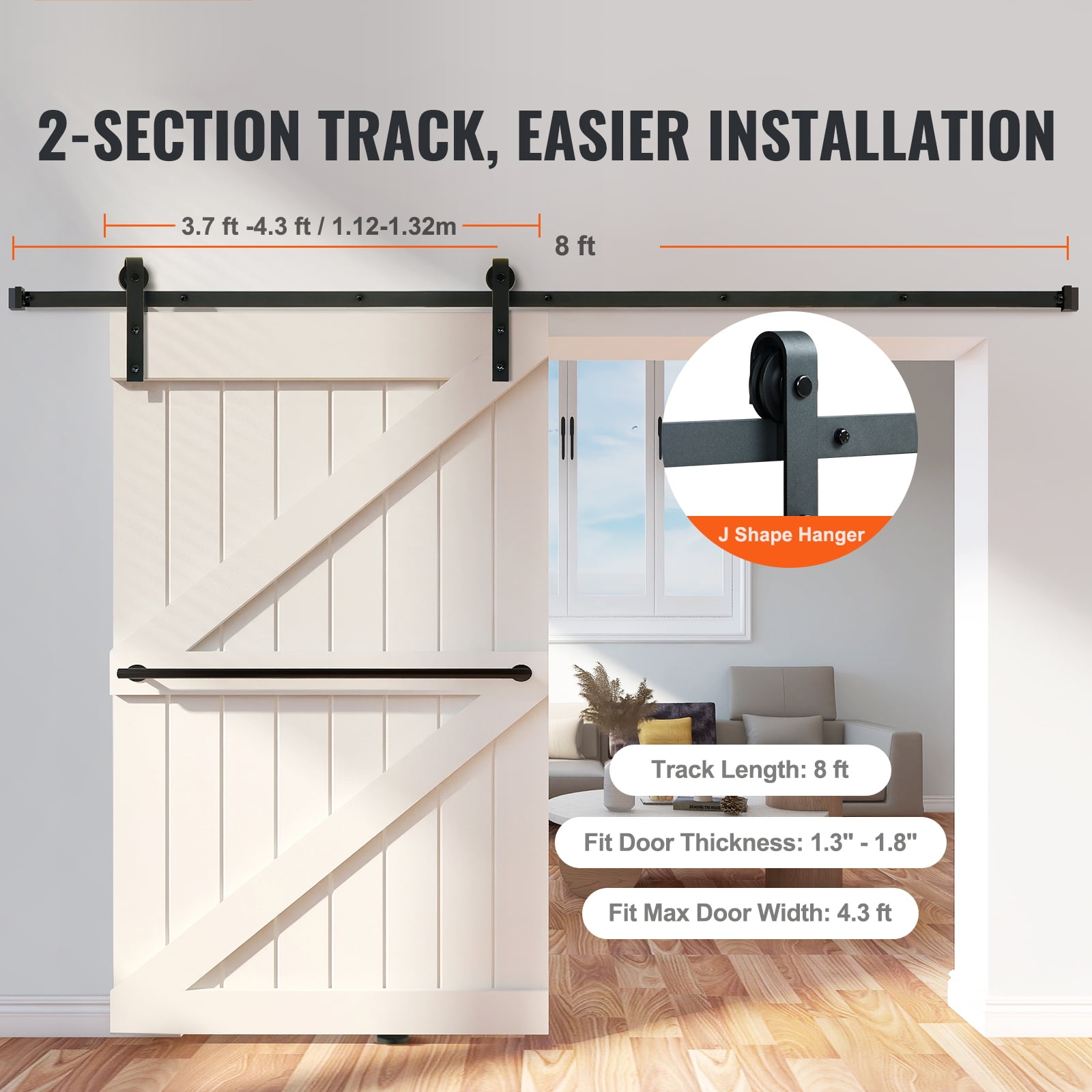 BENTISM 004-2.44M 8 ft, Sliding Hardware Closet Track Barn Door Hardware Kit