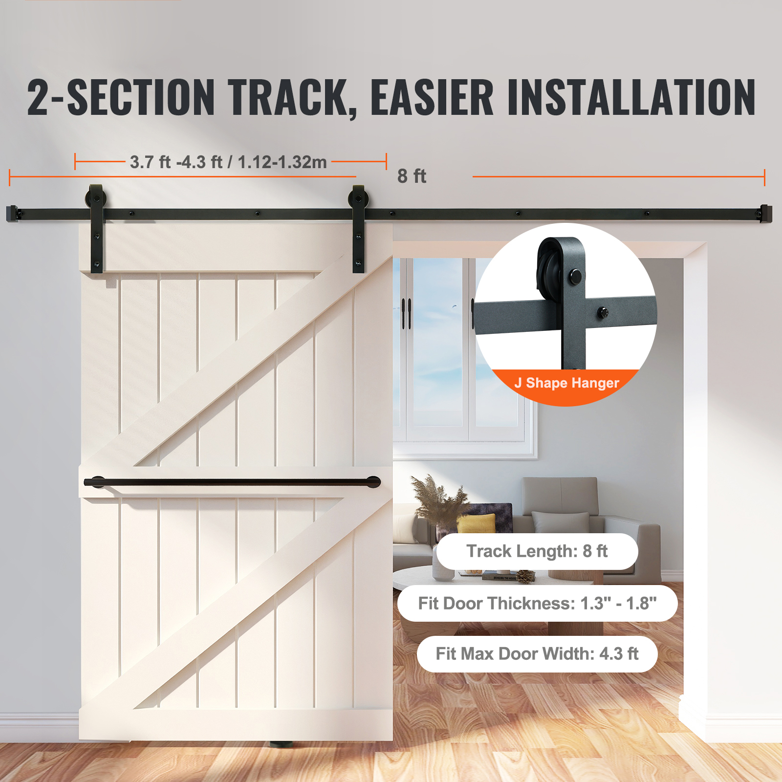 KFFKFF 8ft Sliding Barn Door Hardware Kit, Carbon Steel photo 2