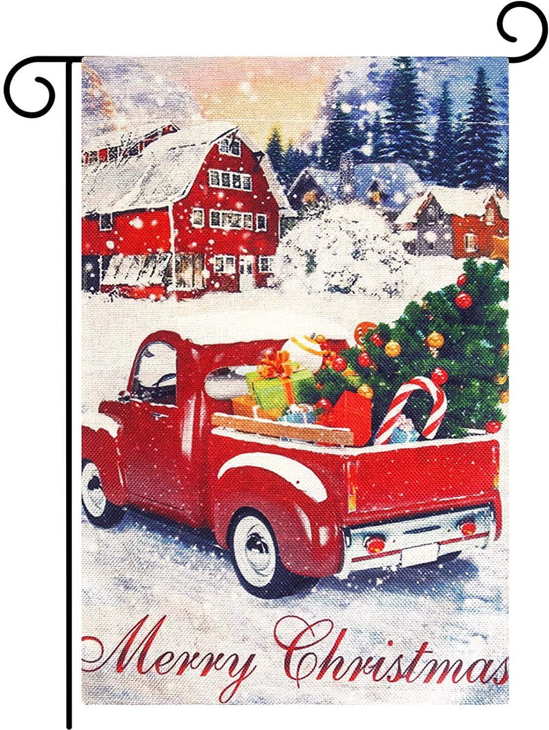 Colorfast Durable FREE SHIP Red Pickup Truck Merry Christmas Farm Garden Flag 