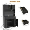 thumbnail image 3 of Lumiinofami 72.8" Kitchen Pantry Cabinet, Microwave Hutch with Charging Station, DIY Pegboard, 5 Fluted Doors, 2 Drawers, Adjustable Shelves for Kitchen, Dining Room, Living Room, Black, 3 of 10