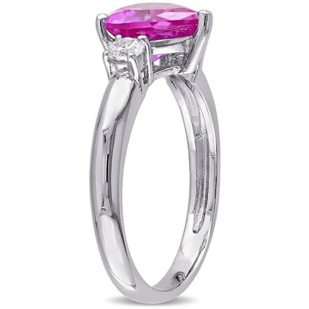 2-1/2 Carat T.G.W Created Pink Sapphire and White Sapphire Sterling Silver 3-Stone Heart Ring