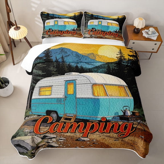 Erosebridal Kids Camping Themed Twin Quilt Set,Rustic Country Adventure Twin Coverlet Set For Boys,2-Piece