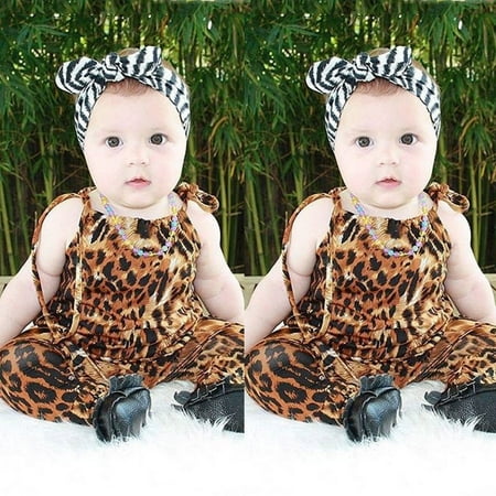 UK Toddler Baby Kid Girl Leopard Print Brace Romper Jumpsuit Outfits 1PC