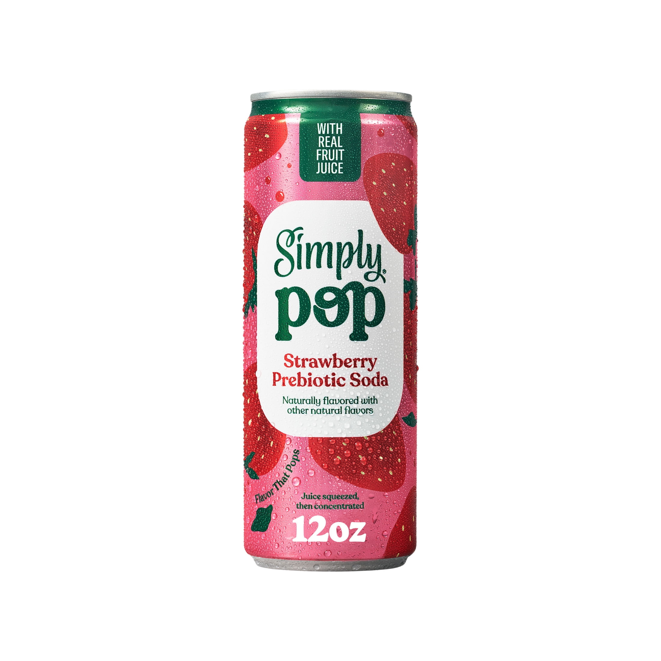 (12 pack) Simply Pop Prebiotic Soda Strawberry Drink, 12 oz. can