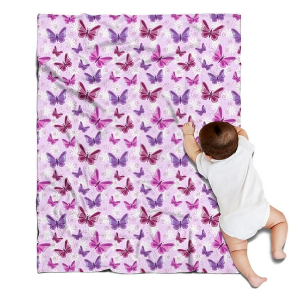 Pink Butterfly Purple Wing Pattern Blanket,Comfortable Soft Flannel Throw Blanket,All Season,Warm Lightweight Blankets for Sofa Bed Couch Living Room Chair,30"x40"