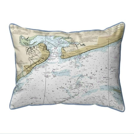 Betsy Drake ZP11371BA St Louis Bay, MS Nautical Map Extra Large Zippered Indoor & Outdoor Pillow - 20 x 24