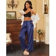 thumbnail image 4 of Ekouaer Womens Silk Satin Pajama Pants Casual Loose Lounge Pants Drawstring Elastic Waist Wide Leg Pj Bottoms with Pockets, 4 of 6