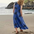 thumbnail image 5 of Dndkilg Beach Dresses Women Cotton Linen Boho Women Maternity Maxi Dresses Flowy Tank Summer Long Dresses for Women Sleeveless Floral Sun Dresses for Women with Pockets Blue M, 5 of 8