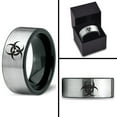 thumbnail image 4 of Tungsten Biohazard Toxic Poison Symbol Band Ring 8mm Men Women Comfort Fit Brushed Gray Flat Cut Black Polished, 4 of 4