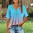 thumbnail image 2 of AOOCHASLIY Womens Summer Tops Rolled Short Sleeve V Neck Shirts Gradient Casual Dressy Business Work Blouses Outfits, 2 of 6