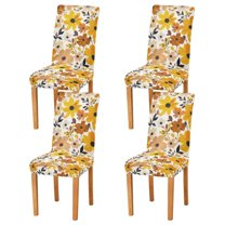 Yayeee 4 Pack Dining Chair Covers Stretch Parson Chairs Slipcovers Seat Protector, Yellow Flowers