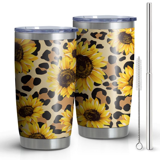 20oz Tumbler with Lid and Straw Stainless Sunflowers Steel Vacuum Insulated Water Coffee Tumbler Cup, Double Wall Vacuum Insulated Travel Mug Reusable Tumblers for Ice Drinks, Hot Beverage