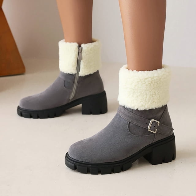 LSLJS Bottes Chaudes Rétro pour Femmes, Bottes Chaudes Unies pour Femmes, Chaussures à Talon Rond Boots High, Bottines et Bottillons pour Femmes, Bottes pour Femmes