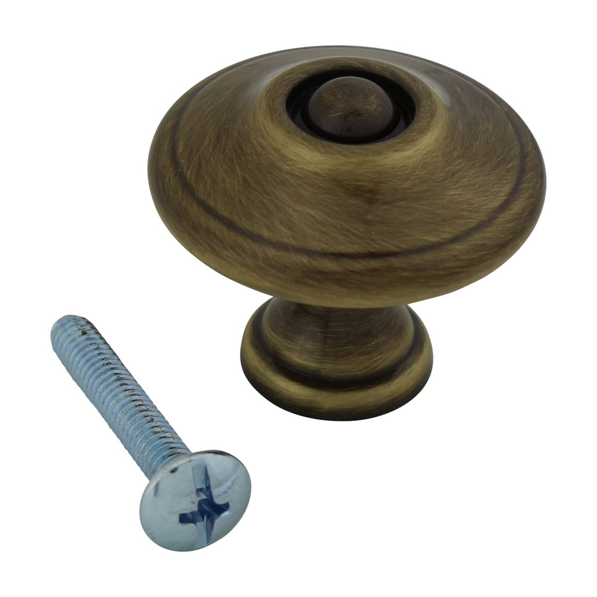 Antique Round Brass 1 1/4 in. dia. Kitchen Cabinet Door Knob Pull Handle w/Screws| Renovators Supply - Set of 6