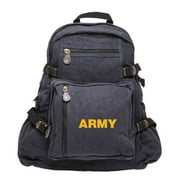 Army Text Military Sport Heavyweight Canvas Backpack Bag in Black & Yellow, Large