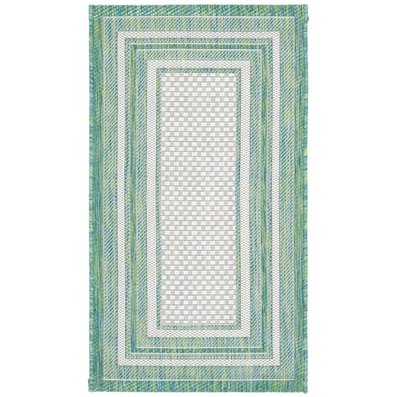 SAFAVIEH Courtyard Ercan Bordered Indoor/Outdoor Area Rug, Ivory/Green, 2' x 3'7"
