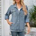 thumbnail image 3 of Akafmk Plus Size Womens Jean Jackets,Oversized Denim Jackets,Women's Fashion Color Lapel Look Slimmer Sleeve Denim Jacket Loose Fitting Cardigan Denim Coat, 3 of 4