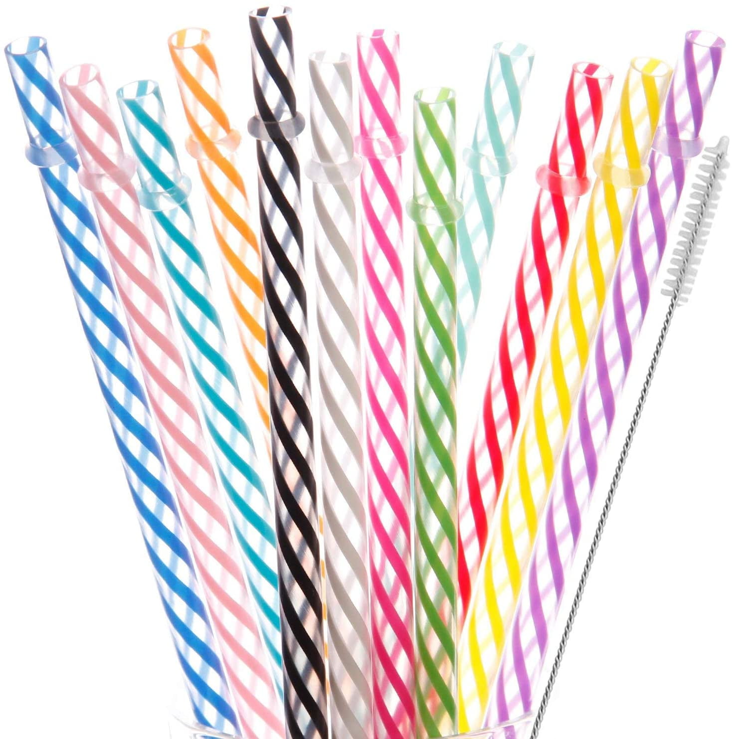 11 Inch Reusable Plastic Straws, Replacement Drinking Straws for 24 oz-40  oz /Tumblers,Dishwasher safe,Set of 12 with Cleaning Brush(6color,11inch)