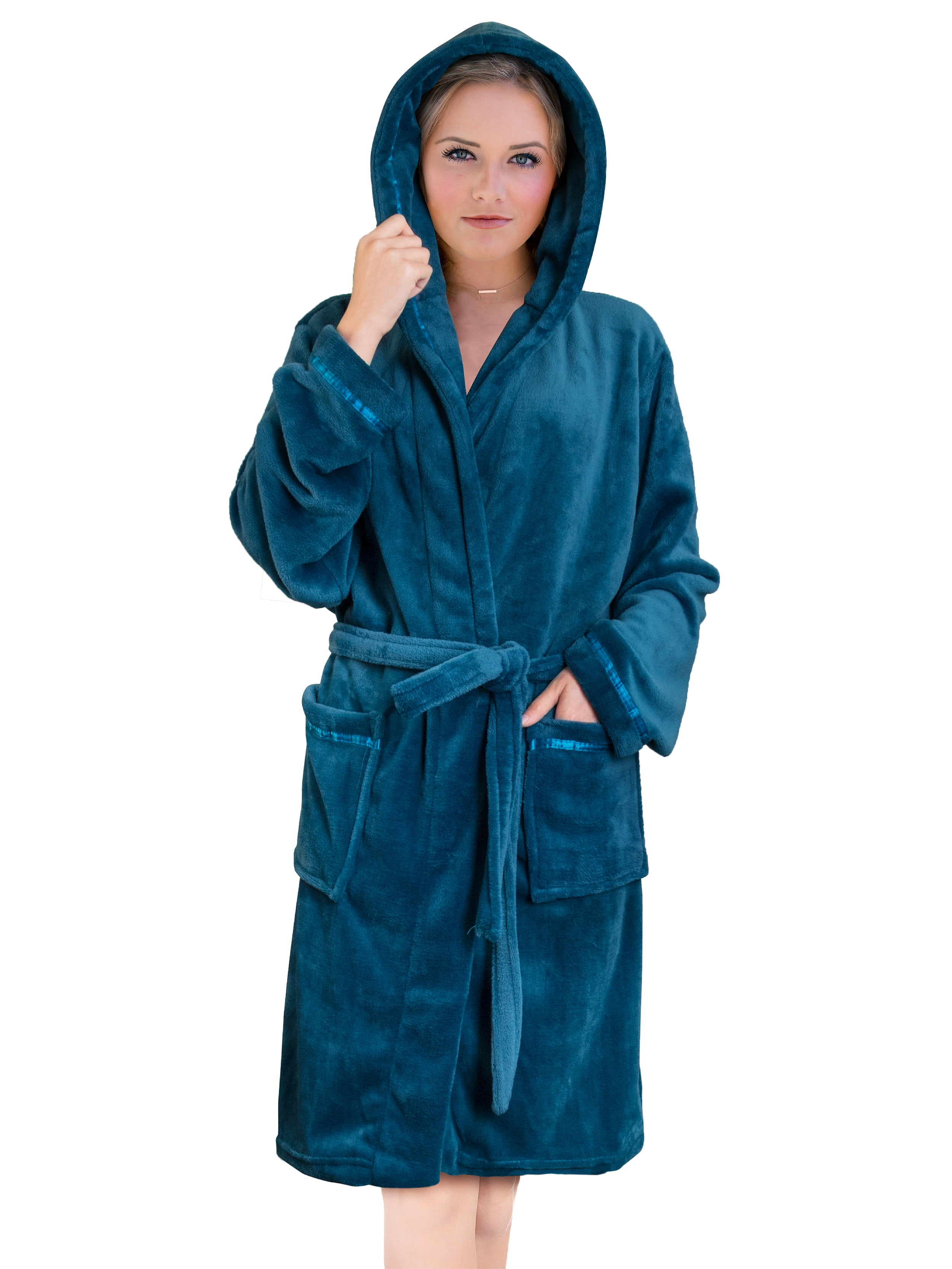 PAVILIA Teal Blue Short Robes for Women, Plush Soft Womens Bathrobe ...